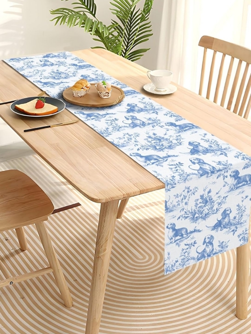 NEW! Blue Toile Dachshund Table Runner 13x72 - Picture 4 of 4